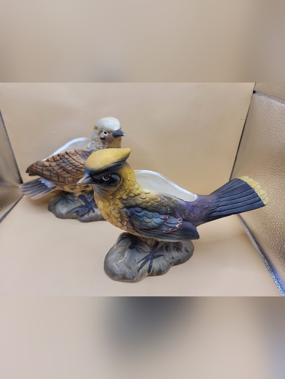 Vintage Pair Of Lefton Bird Planters Flicker Waxwing Made In Japan Porcelain SEE
